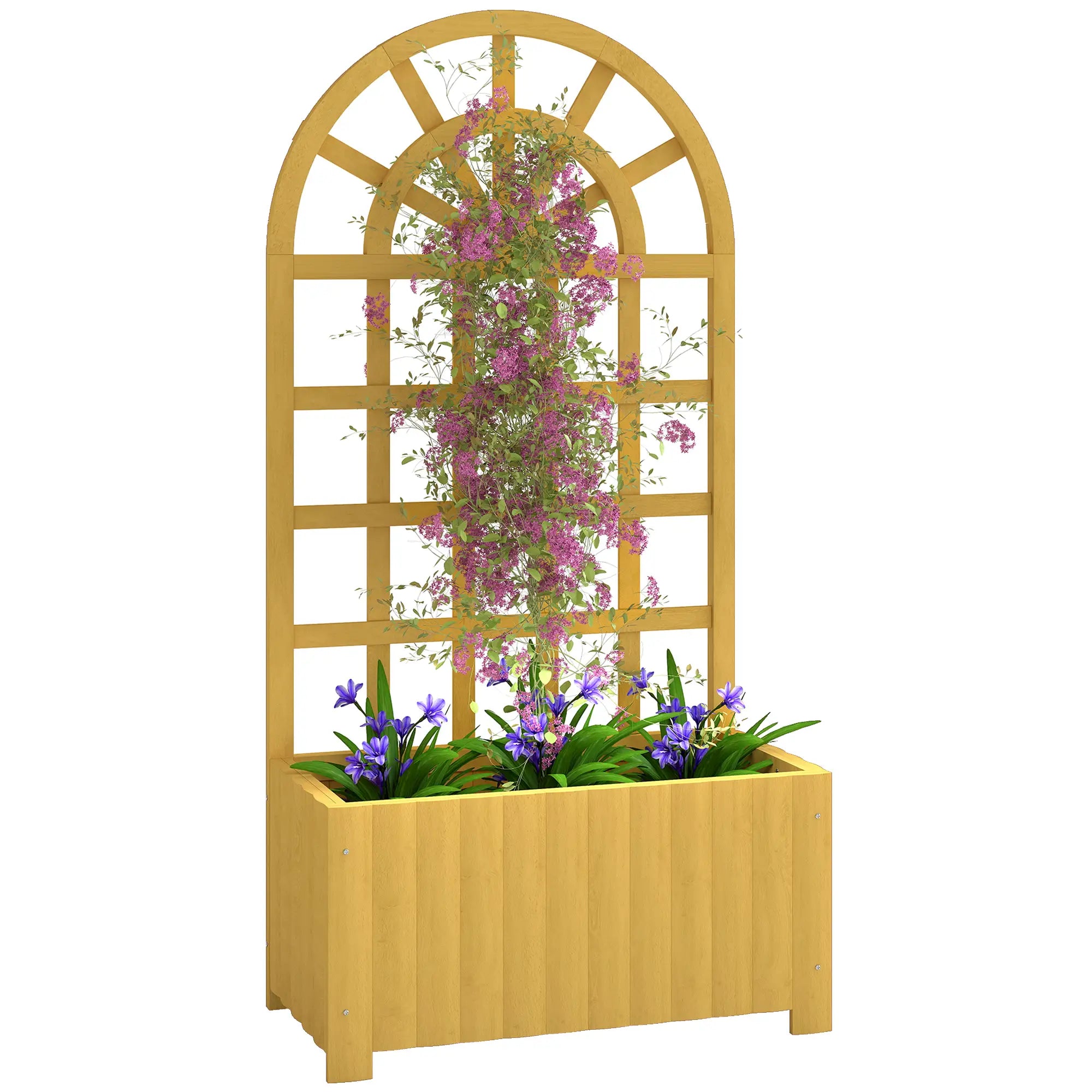 Wooden Raised Garden Bed With Lattice Trellis, Outdoor Elevated Planter Box Wooden Planter Boxes at Gallery Canada