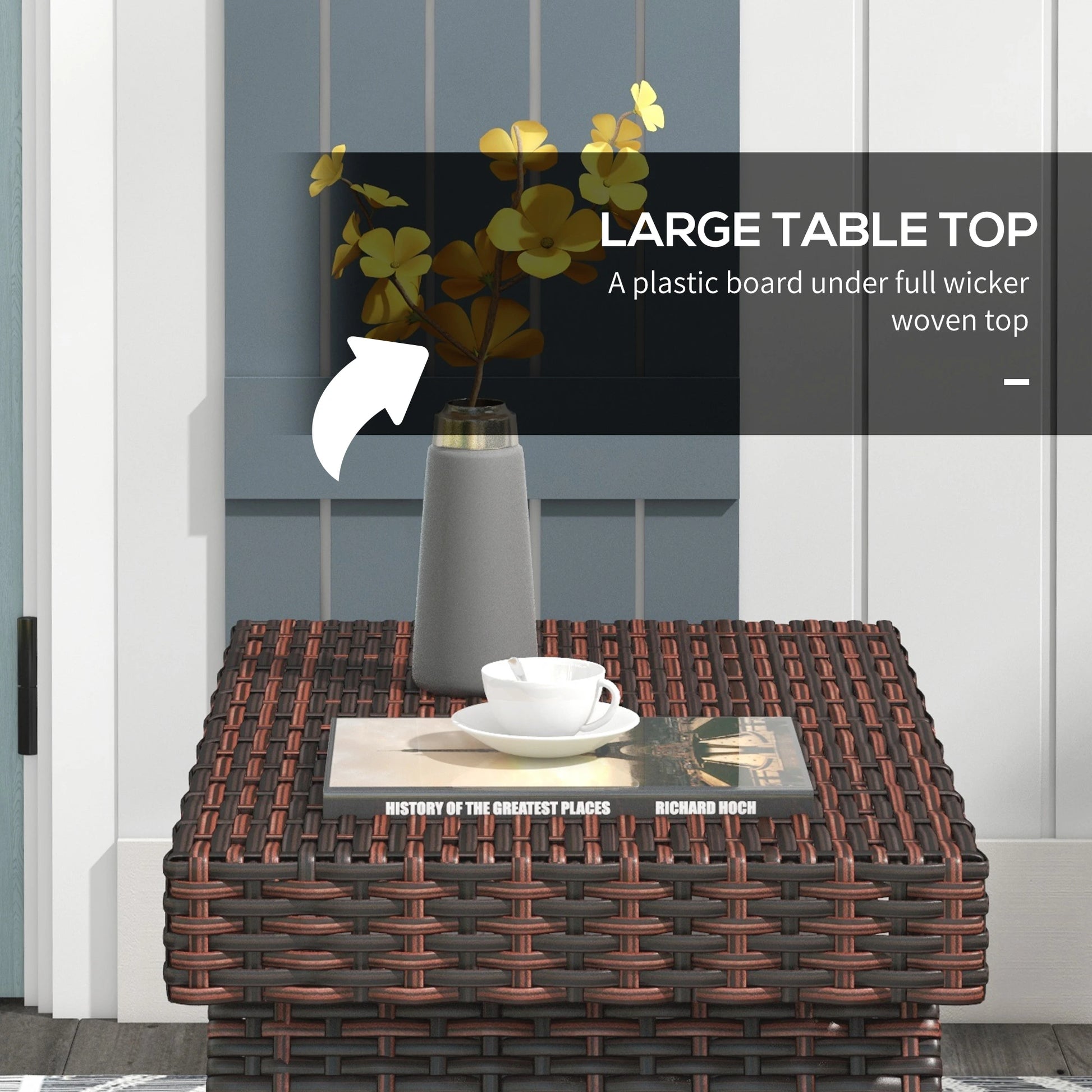 Outdoor Rattan Foldable End Table, Metal Frame, 24x24x18 in, Brown Patio Side Tables at Gallery Canada