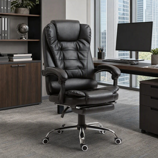 High Back Office Chair, PU Leather, Retractable Footrest, Padded Armrest, Black Executive & Manager Chairs Black at Gallery Canada