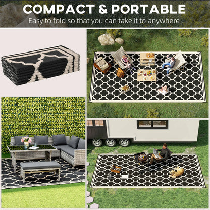 Reversible Outdoor RV Rug, 9' x 18', Patio Floor Mat, Black and Beige Outdoor Reversible Rugs at Gallery Canada