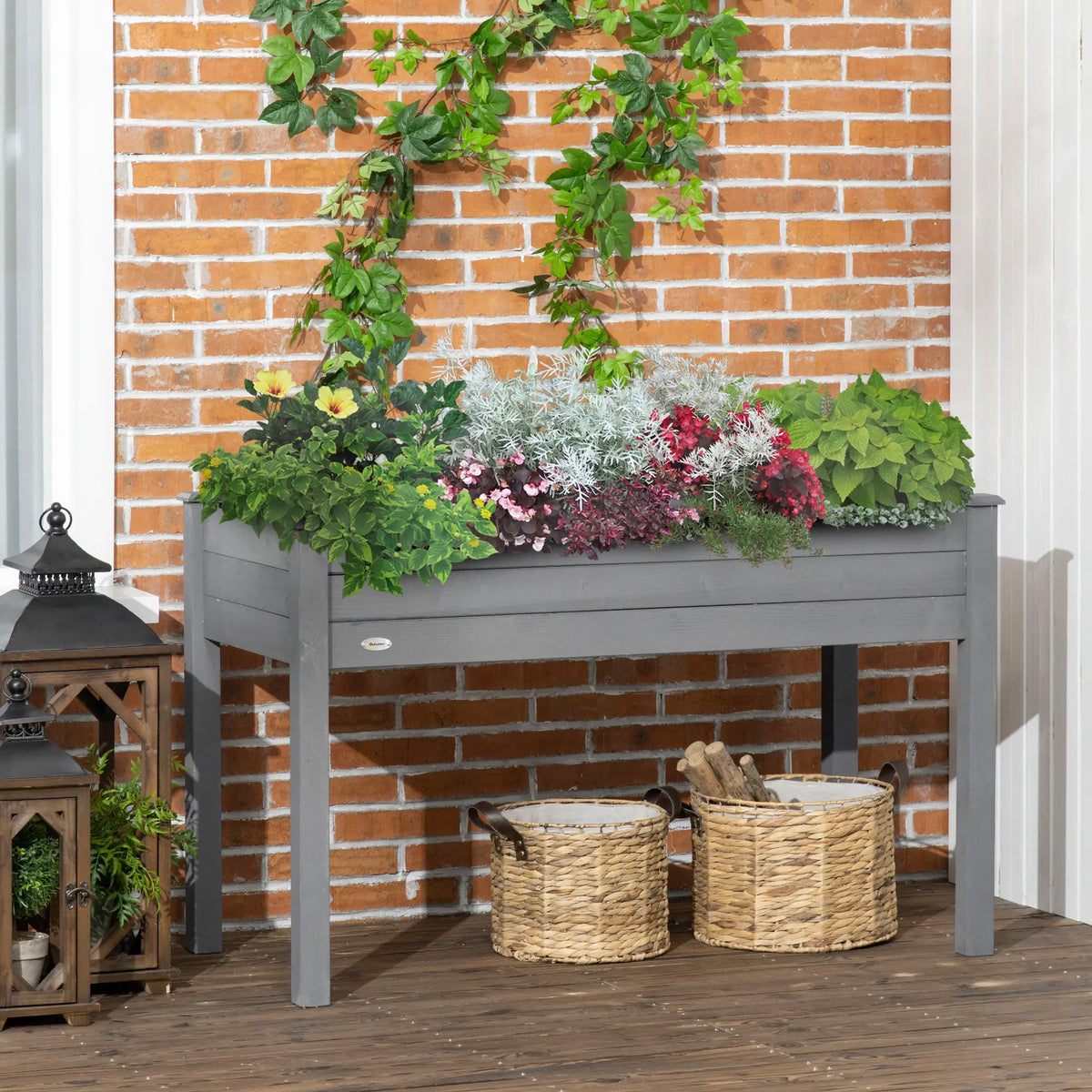 48" x 22" x 30" Wooden Raised Garden Bed, Elevated Planter with Legs, Dark Grey Raised Garden Beds at Gallery Canada