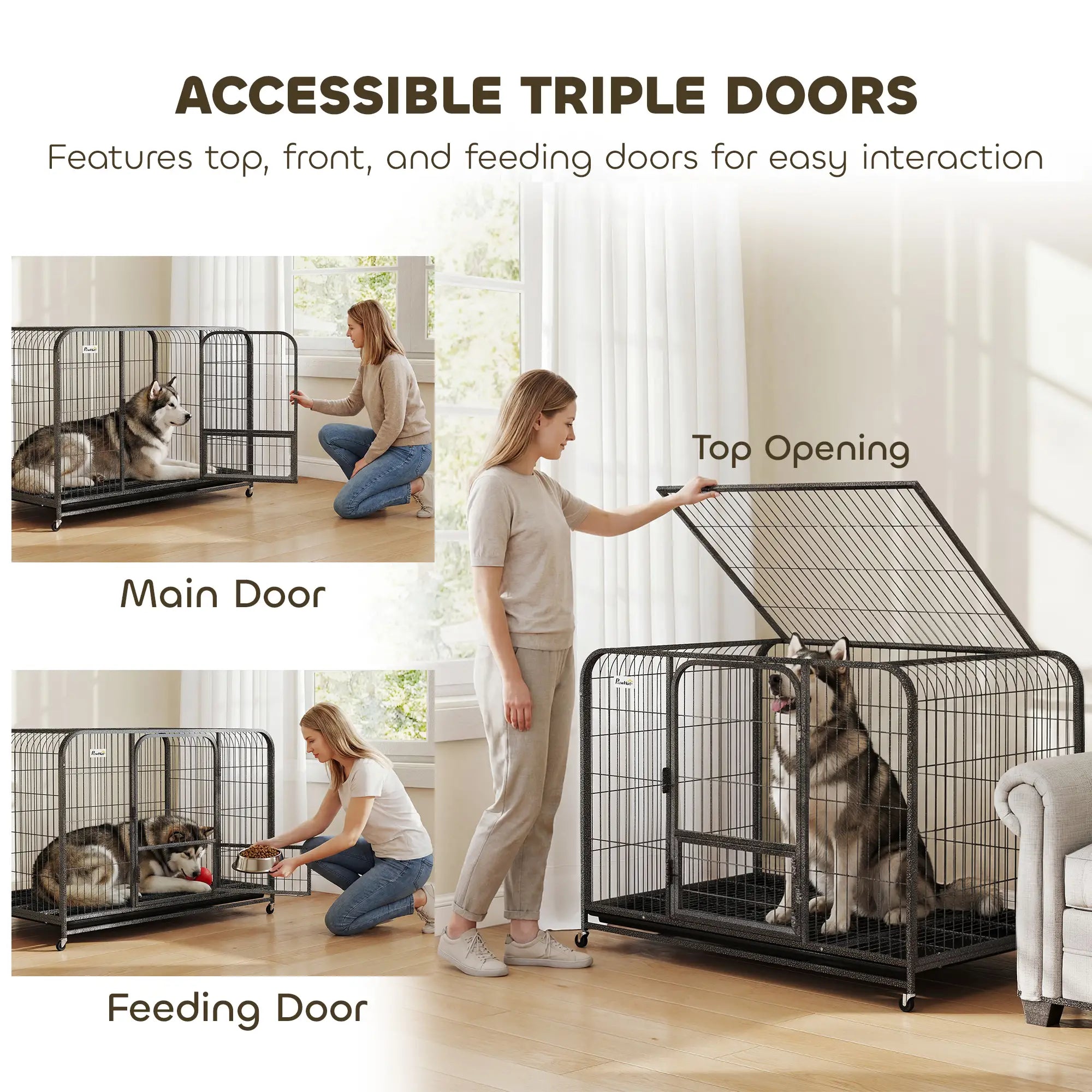 48 Inch Heavy Duty Dog Crate, Large Metal Cage, Lockable Wheels, Removable Tray Dog Cages & Crates at Gallery Canada