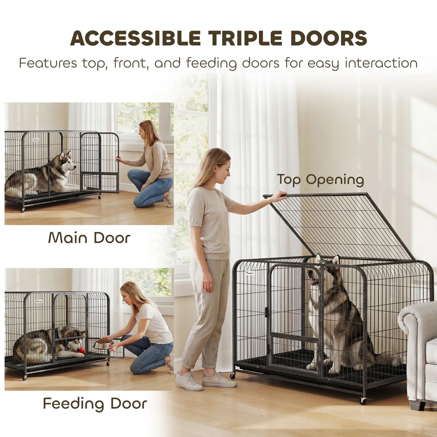 48 Inch Heavy Duty Dog Crate, Large Metal Cage, Lockable Wheels, Removable Tray Dog Cages & Crates at Gallery Canada