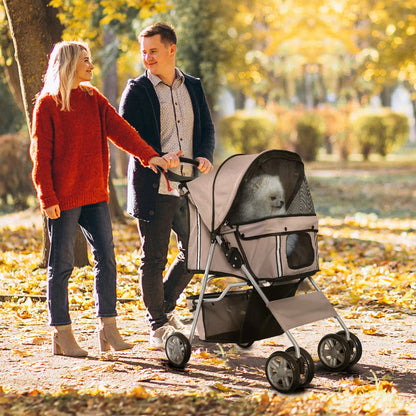 4 Wheel Dog Pet Stroller, Folding Sunshade Canopy, Brake, Safety Leash, Cup Holder, Brown Dog Bike Trailers & Strollers at Gallery Canada