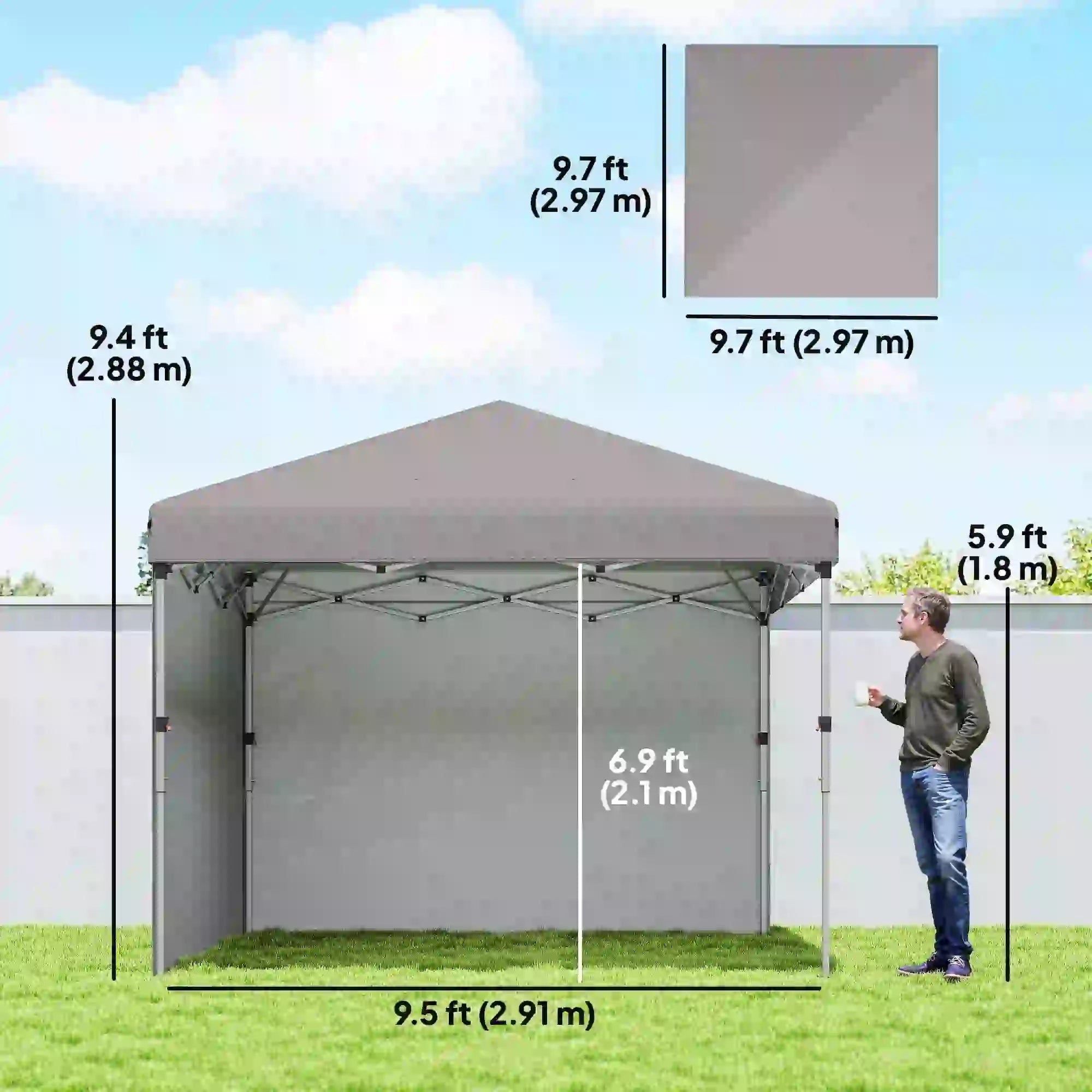 10' x 10' Pop Up Canopy, Sidewalls, Roller Bag, Adjustable Tent, Grey Pop Up Canopies at Gallery Canada