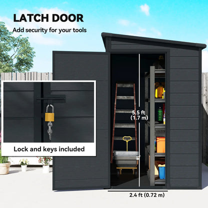 4.3' x 8' Dark Grey Outdoor Storage Shed With Floor, Lockable Doors, Dark Grey Sheds at Gallery Canada
