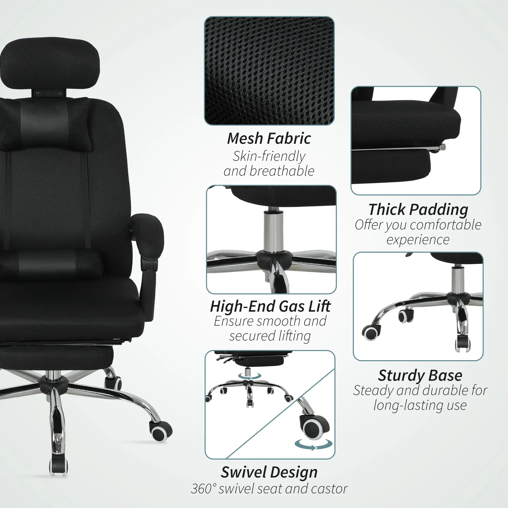 Ergonomic Executive High Back Office Chair, Footrest, Lumbar Support, Black Executive & Manager Chairs at Gallery Canada