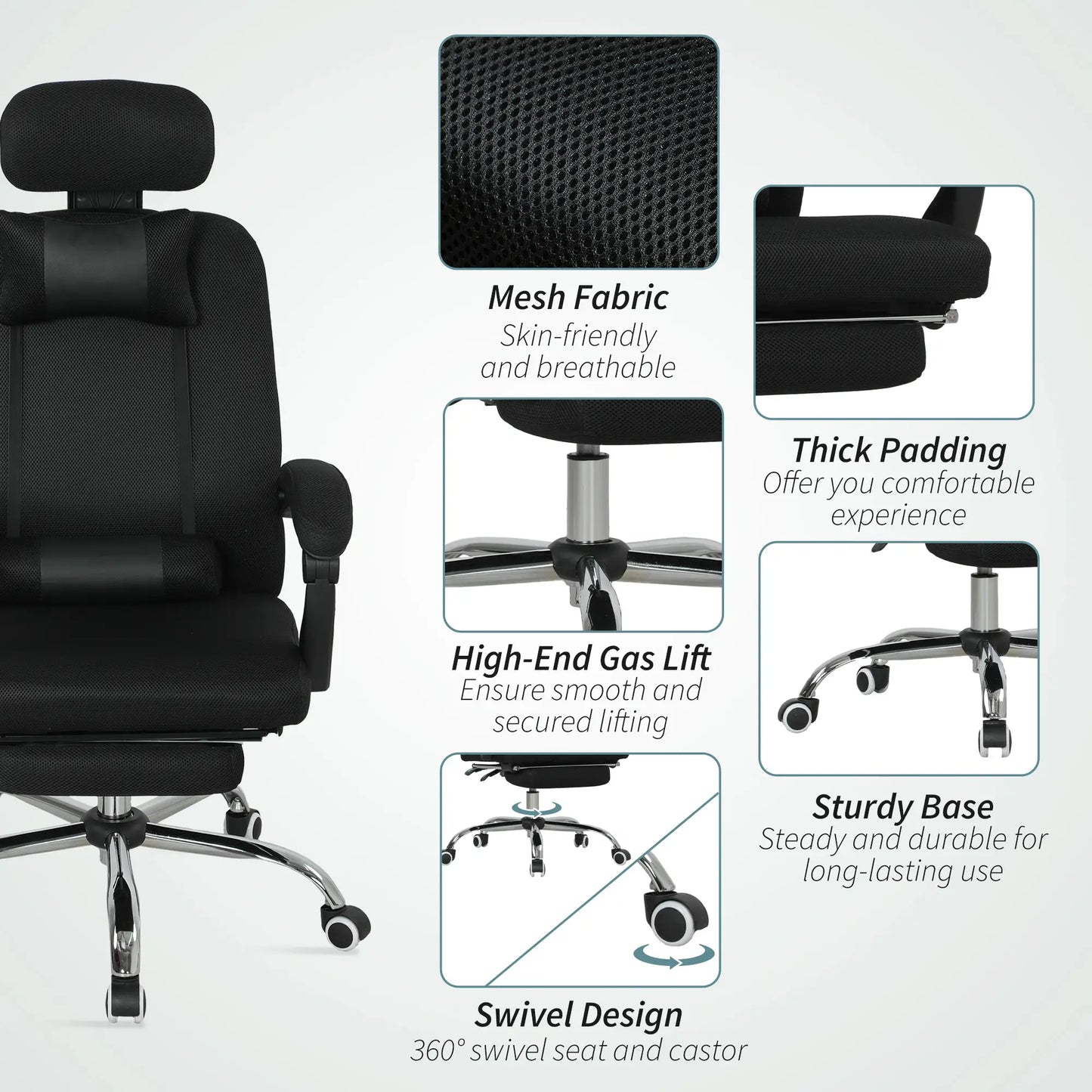 Ergonomic Executive High Back Office Chair, Footrest, Lumbar Support, Black Executive & Manager Chairs at Gallery Canada
