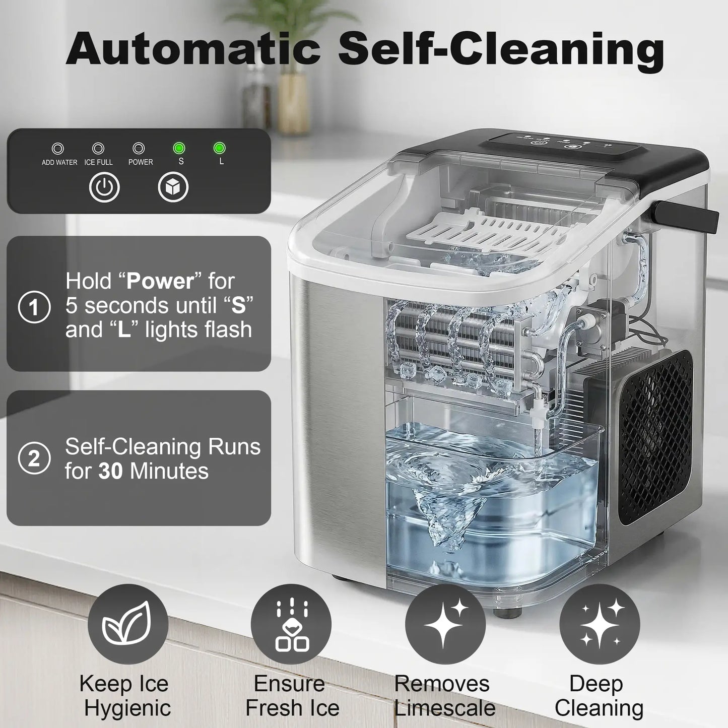 Portable Ice Maker, Self-Cleaning, 2 Bullet Ice Sizes, Silver Small Kitchen Appliances at Gallery Canada