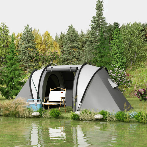 Camping Tent, 2 Bedrooms, Living Area, 3000mm Waterproof, Grey