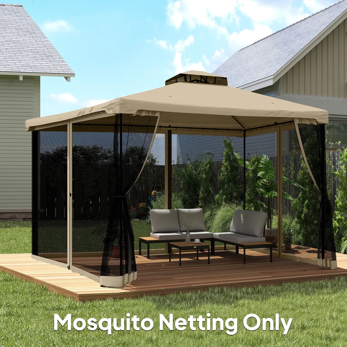 Gazebo Mosquito Netting, 12' x 12', Zipper Screen Walls, Black, Khaki Gazebo Sidewalls at Gallery Canada