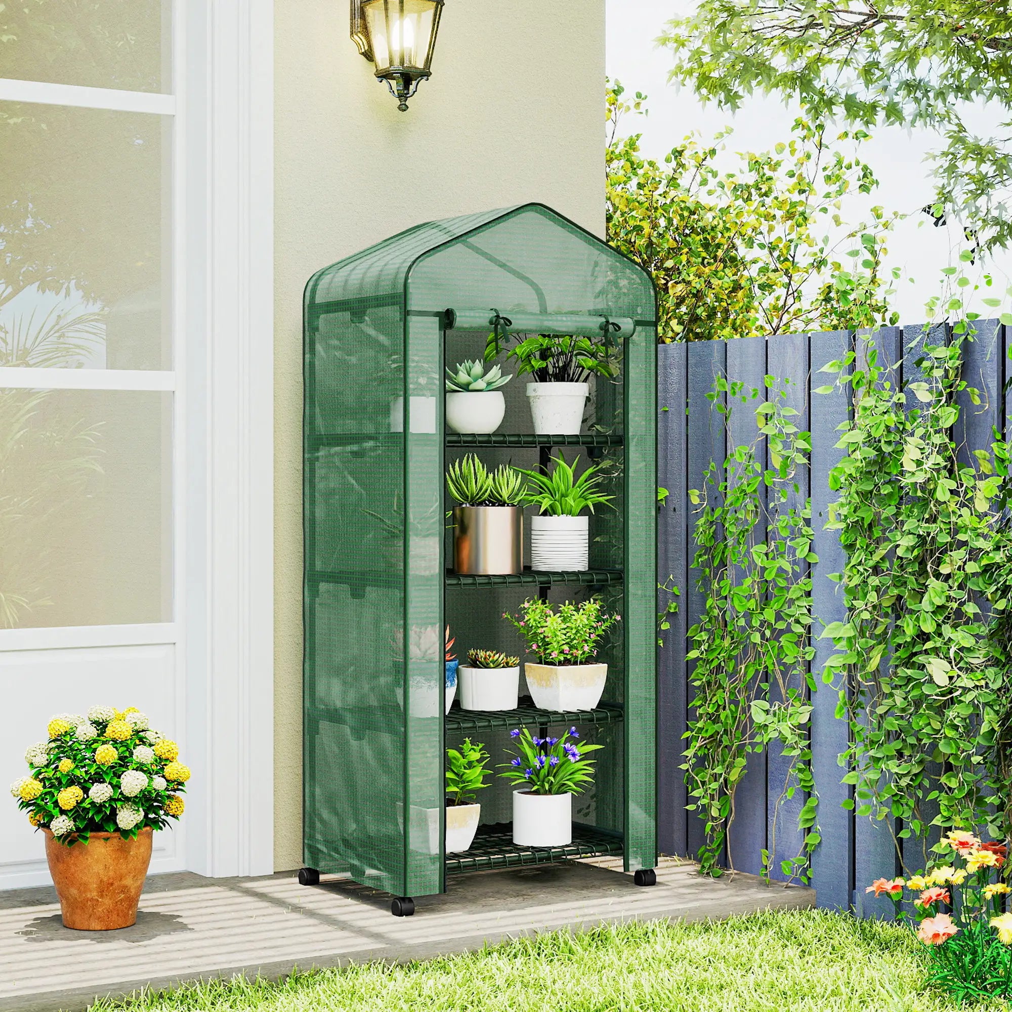 Portable Greenhouse, 4 Tier Shelves, PE Cover, Green Walk In Greenhouses at Gallery Canada