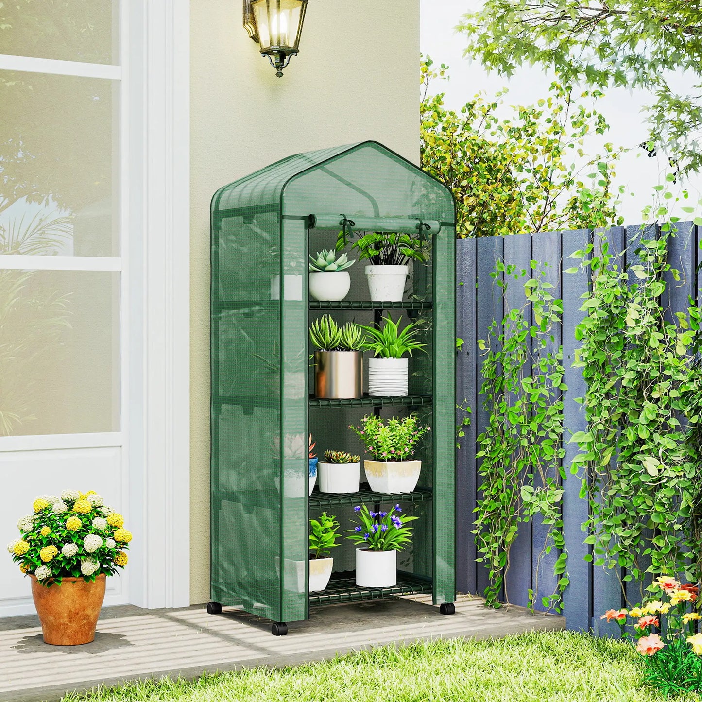Portable Greenhouse, 4 Tier Shelves, PE Cover, Green Walk In Greenhouses at Gallery Canada