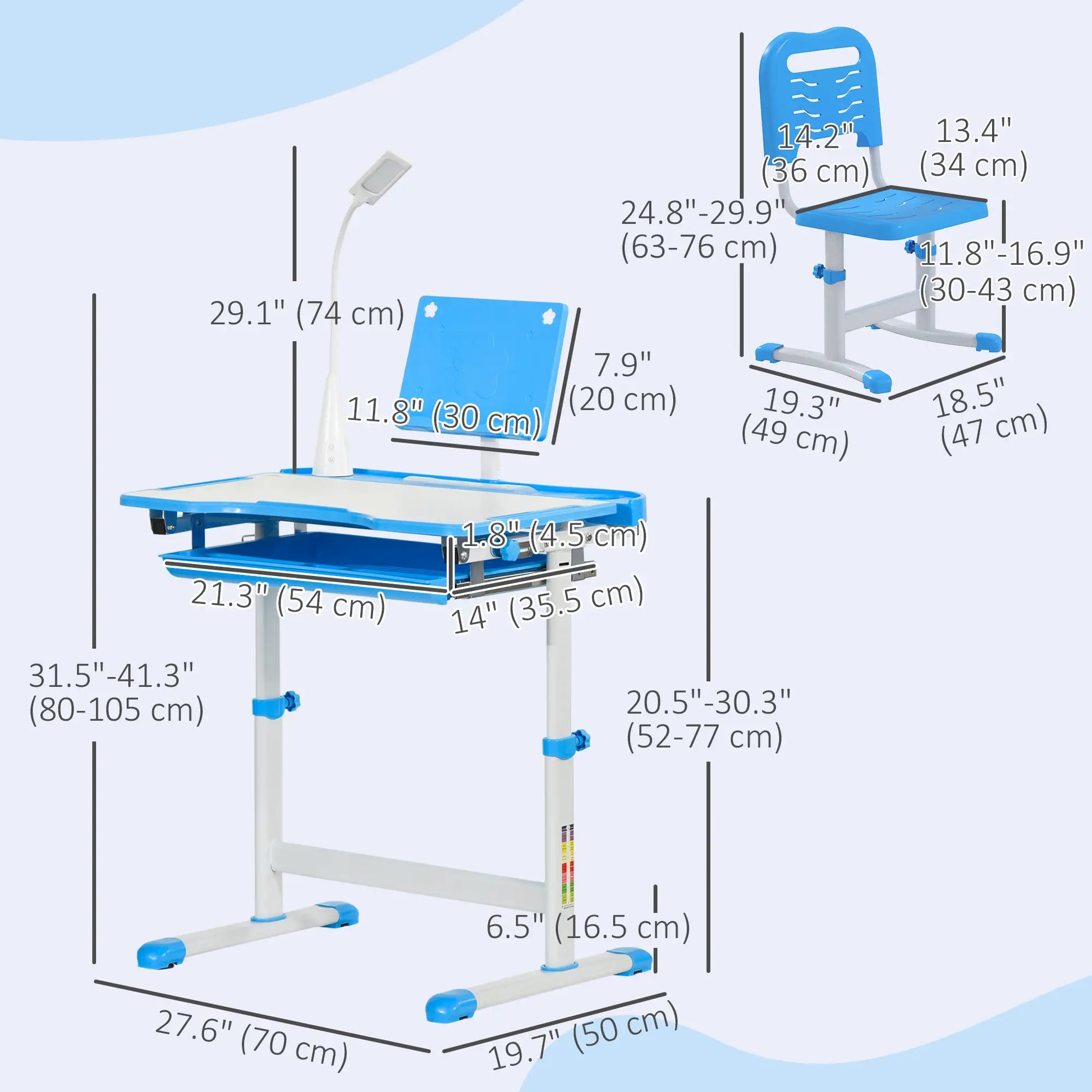 Adjustable Kids Desk and Chair Set, Tilt Desktop, Blue Kids Desk Sets at Gallery Canada
