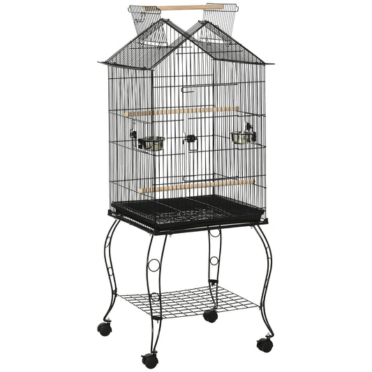 Bird Cage 57 Inch Flight Cage for Finch Canary Budgie with Rolling Stand, Pull Out Tray, Storage Shelf, Open Top Budgerigar w/ Wheels 57" Parrot w/Wheels, Storage at Gallery Canada