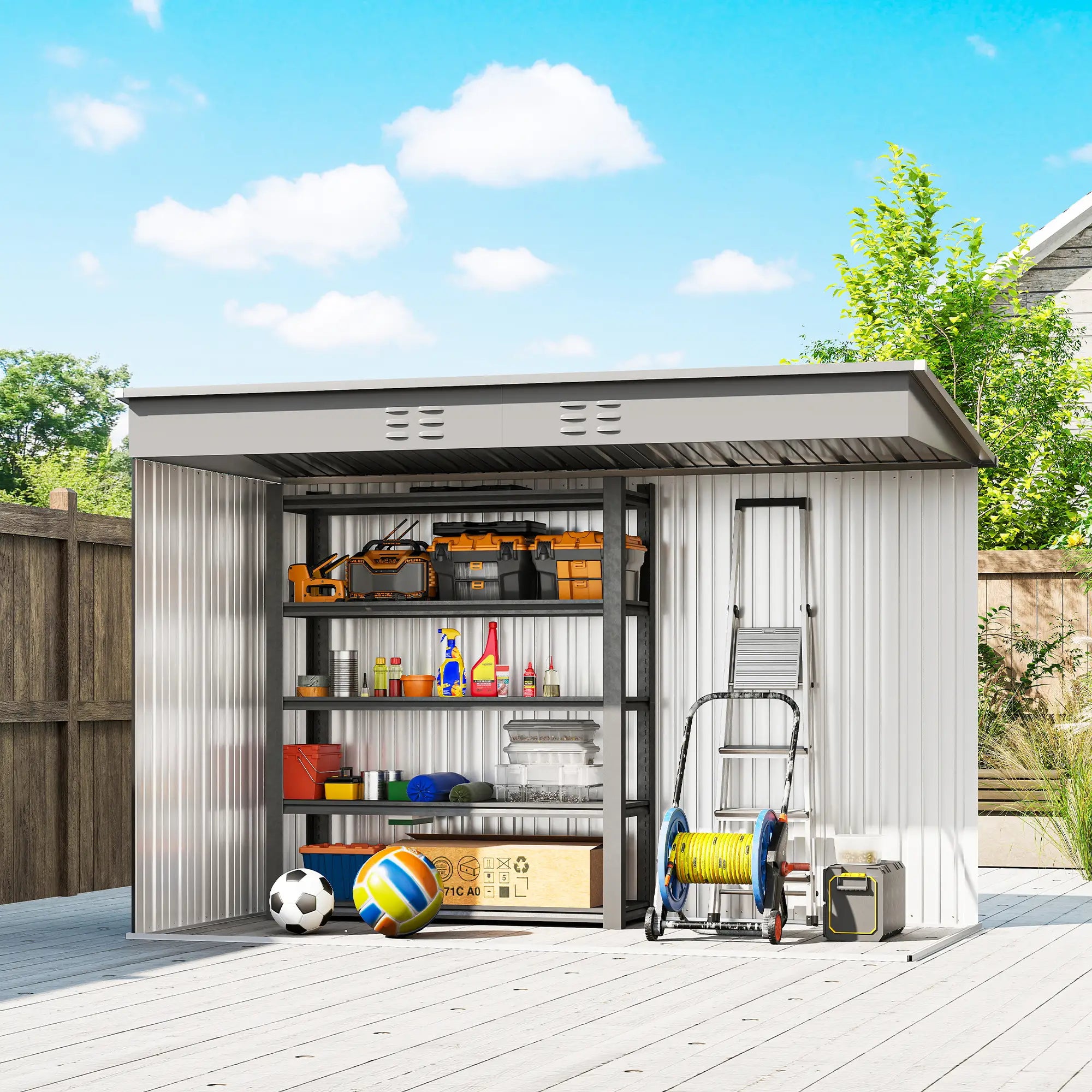 9' x 4' Galvanized Steel Garden Storage Shed, Lockable Doors, 2 Air Vents Sheds at Gallery Canada