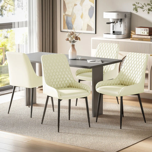 Modern Upholstered Dining Chairs, Set of 4, Diamond Tufting, Steel Legs, Cream
