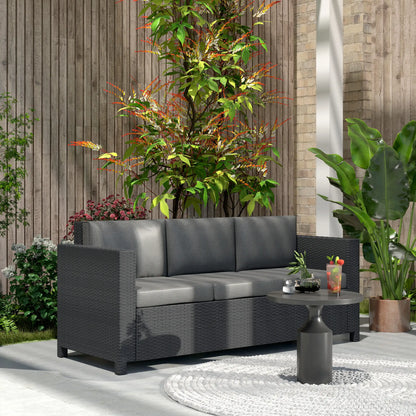 3 Seat Rattan Wicker Sofa, Outdoor Patio Furniture with Cushion, Grey Patio Furniture Sets at Gallery Canada