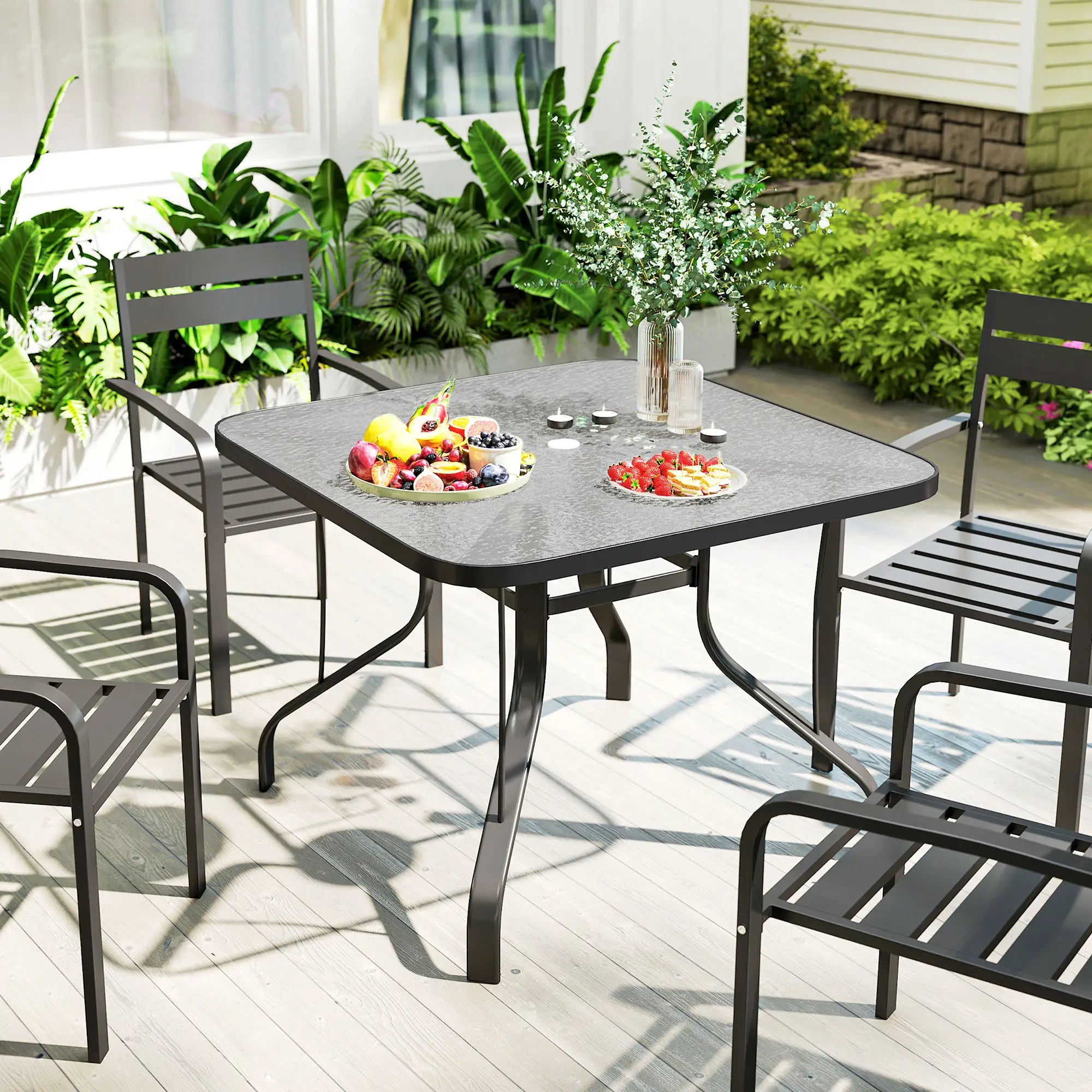 Tempered Glass Square Patio Table, 2.1