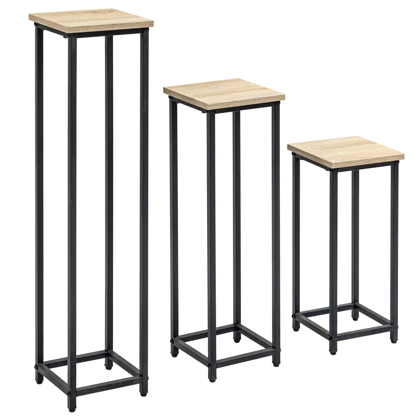 3 Pack Metal Plant Stand, Indoor Outdoor Rack, Decorative Flower Holder Plant Stands Black, Natural Wood at Gallery Canada