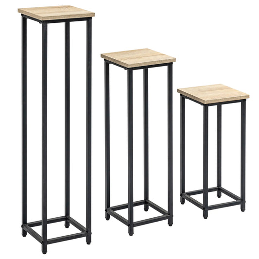 3 Pack Metal Plant Stand, Indoor Outdoor Rack, Decorative Flower Holder Plant Stands Black, Natural Wood at Gallery Canada