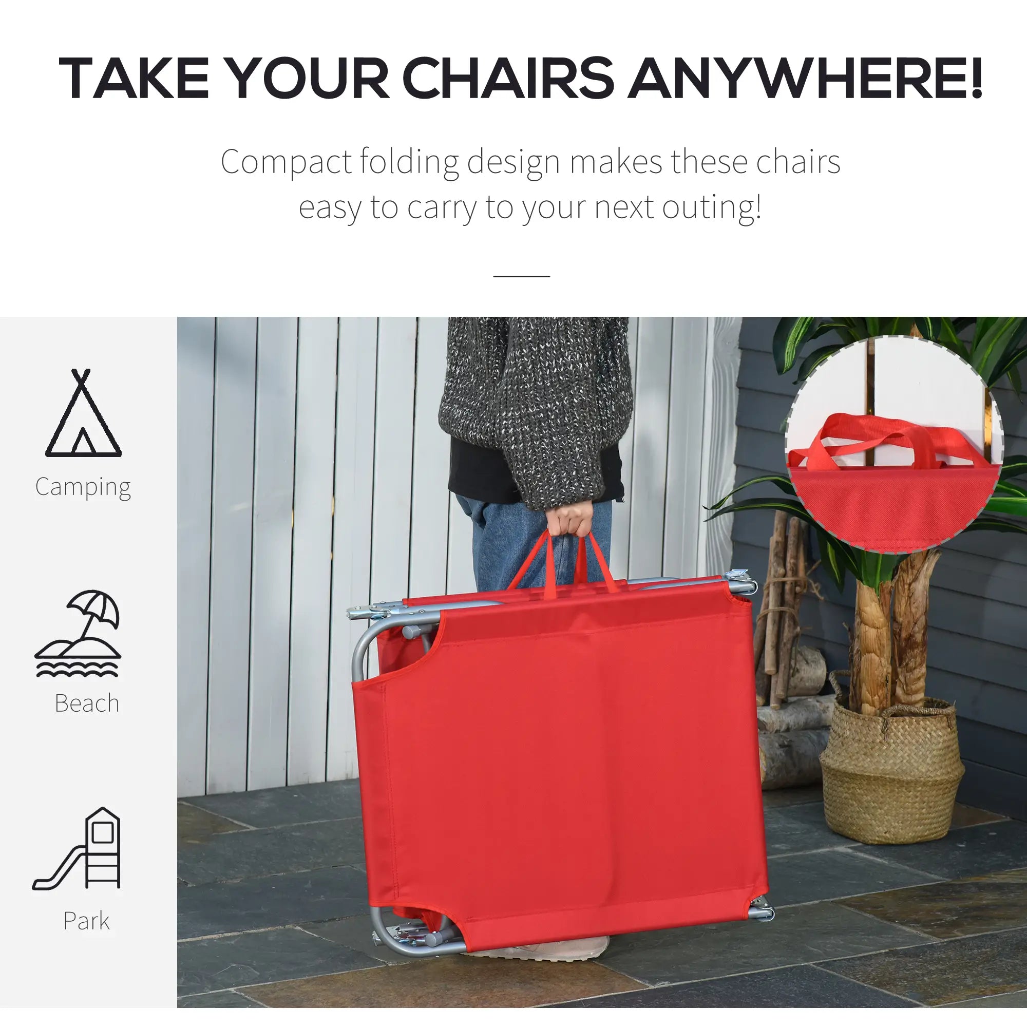 Folding Outdoor Lounge Chair, Portable Reclining Beach Lounger, Breathable Mesh, Red Lounger Chairs at Gallery Canada