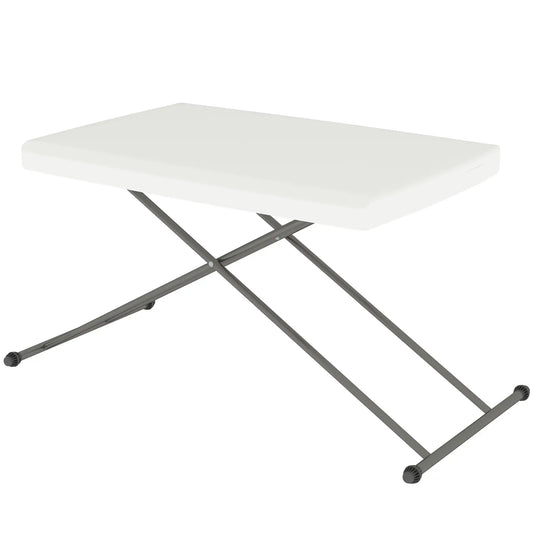Folding Outdoor Patio Table, 3-Level Adjustable, HDPE Top, Steel Legs, White Patio Dinning Tables White, Grey at Gallery Canada