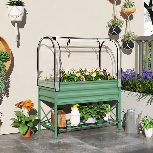 Metal Raised Garden Bed With Cover, 48 Inch, Green Elevated Garden Beds Green, Clear at Gallery Canada