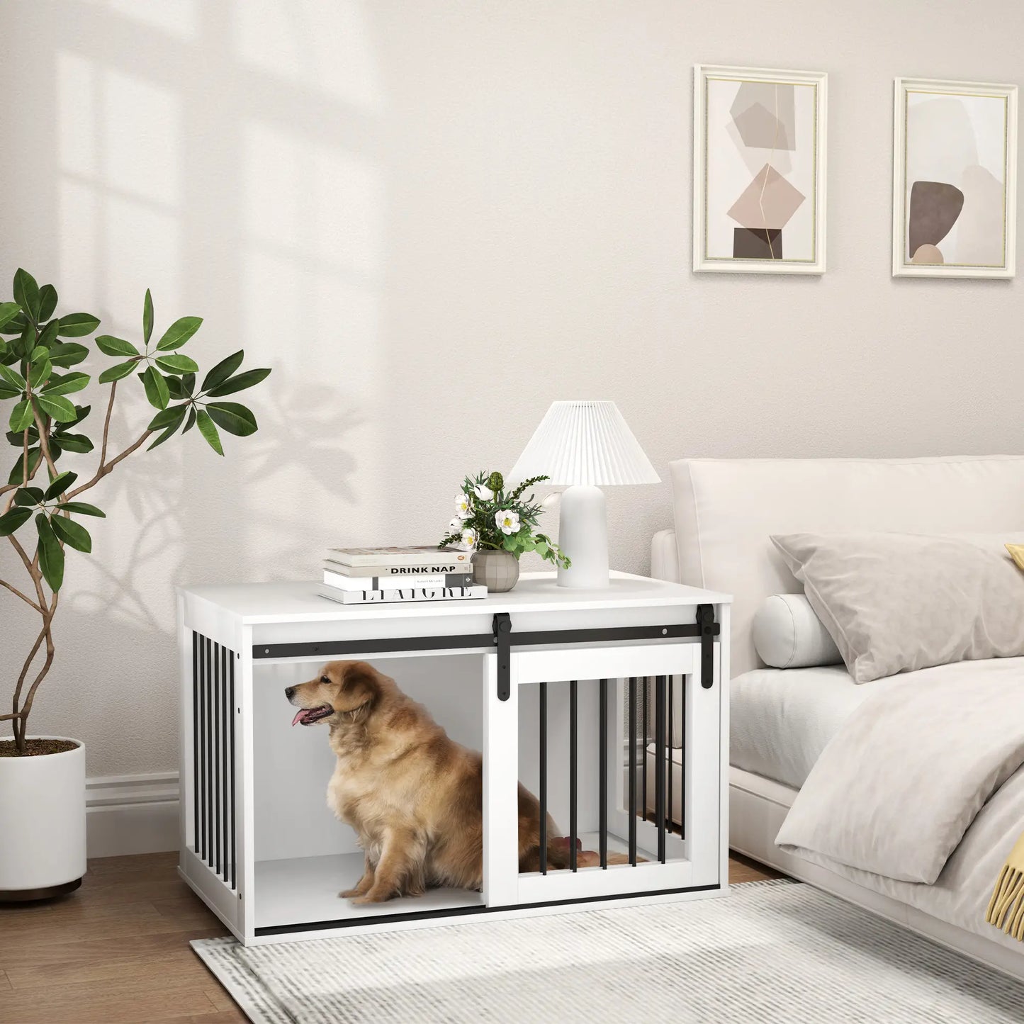 39" Dog Crate Furniture, End Side Table for Large Dogs, White Houses, Kennels & Pens at Gallery Canada