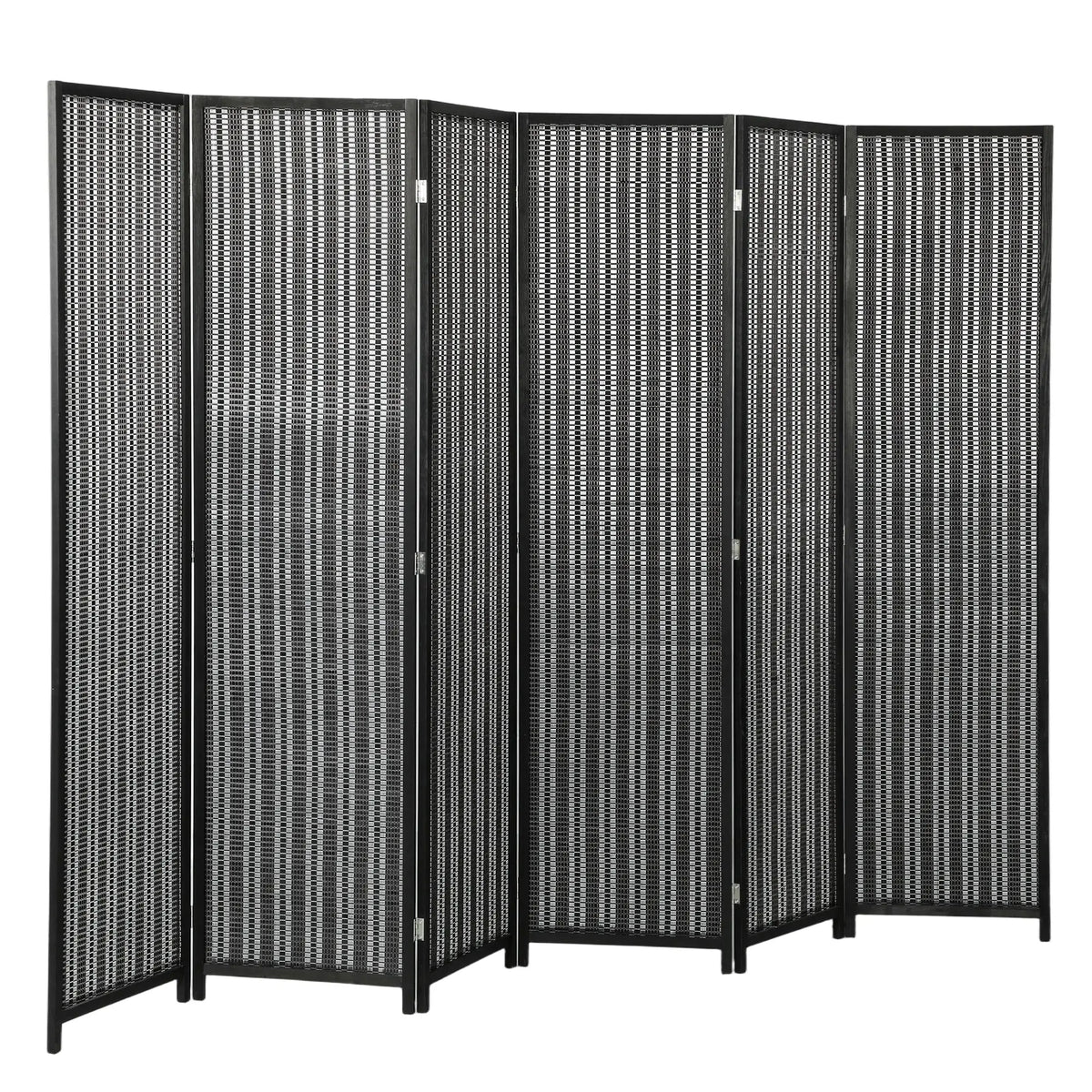 Folding Privacy Screen, 6 Panel Room Divider, Handwoven Bamboo, Black Room Dividers Black at Gallery Canada