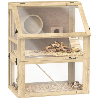Wooden Hamster Cage, 3 Tier Gerbil Cage, 24" x 16" x 29.5", Hut, Seesaw, Wheel Hamster Cages at Gallery Canada