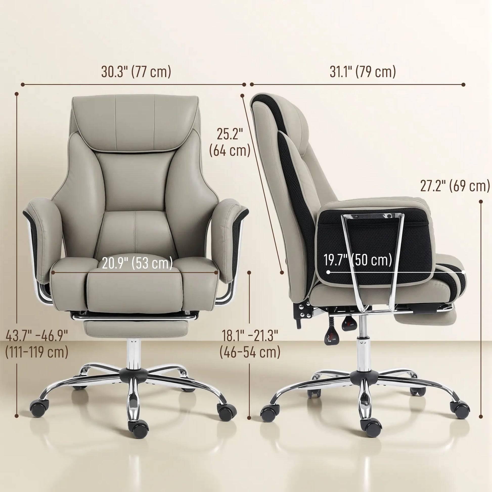 Reclining Office Chair, High Back Executive Desk Chair, PU Leather, Footrest, Swivel Wheels, Grey Executive & Manager Chairs at Gallery Canada