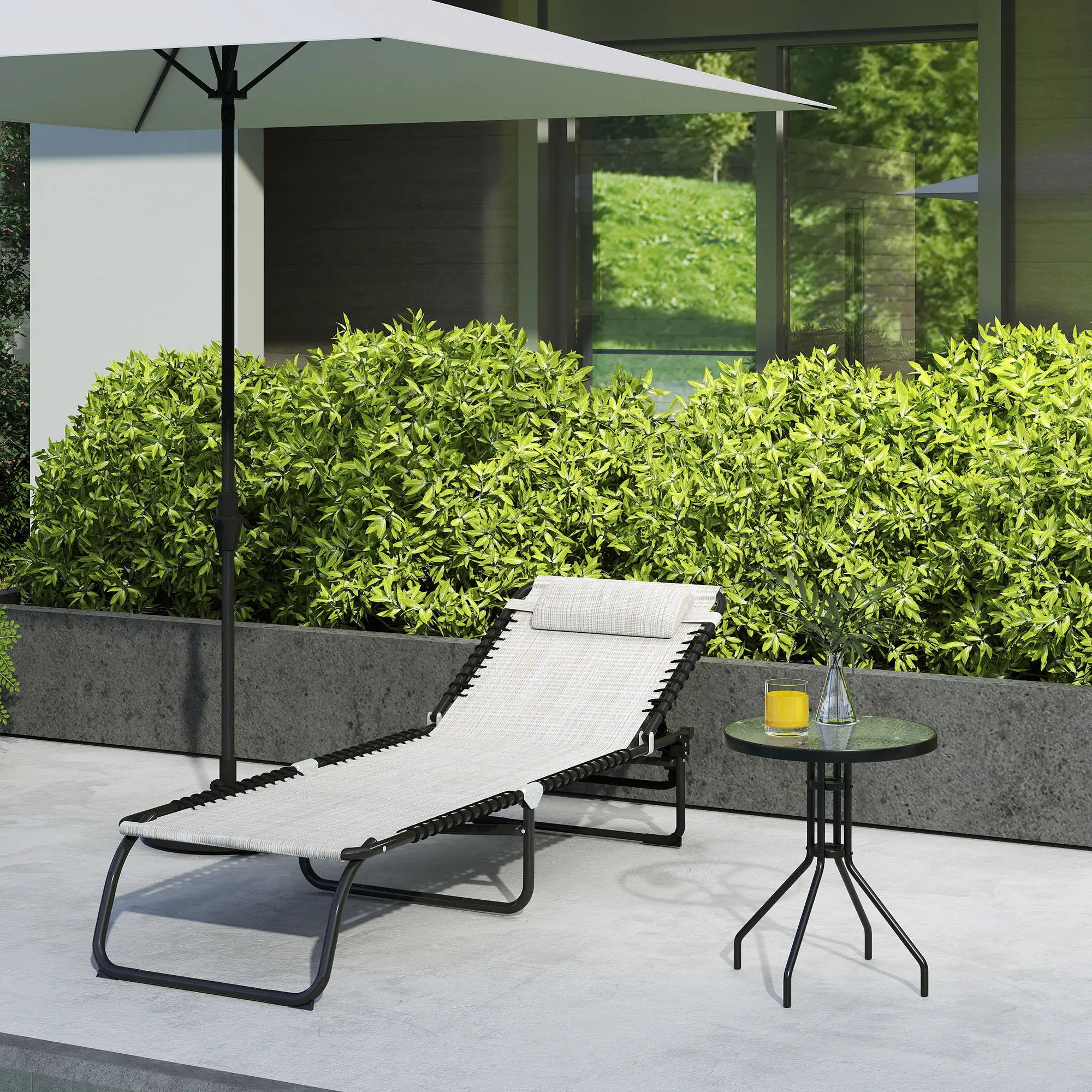Outdoor Folding Lounge Chair, 4-Level Adjustable, Cream Lounger Chairs at Gallery Canada