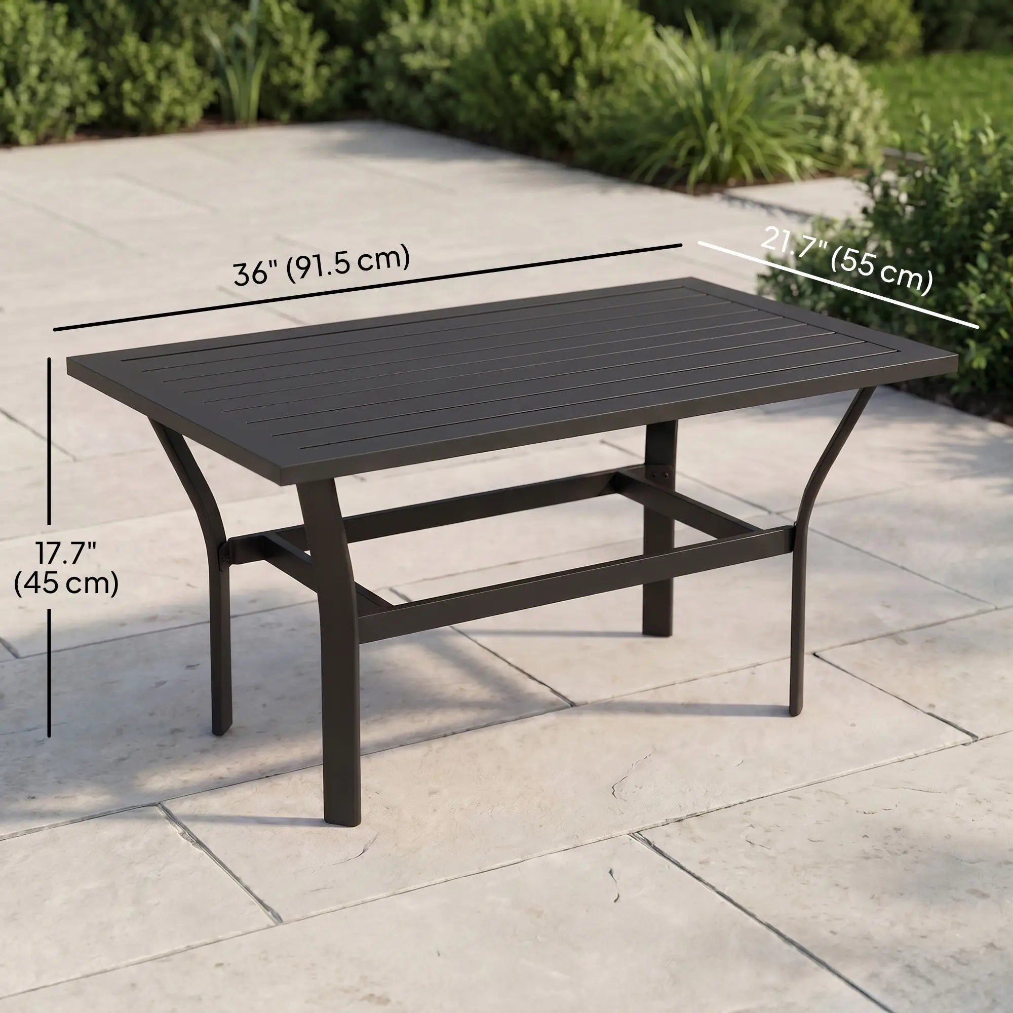 Outdoor Side Table, Slatted Tabletop, Metal Patio Coffee Table, Black Patio Side Tables at Gallery Canada