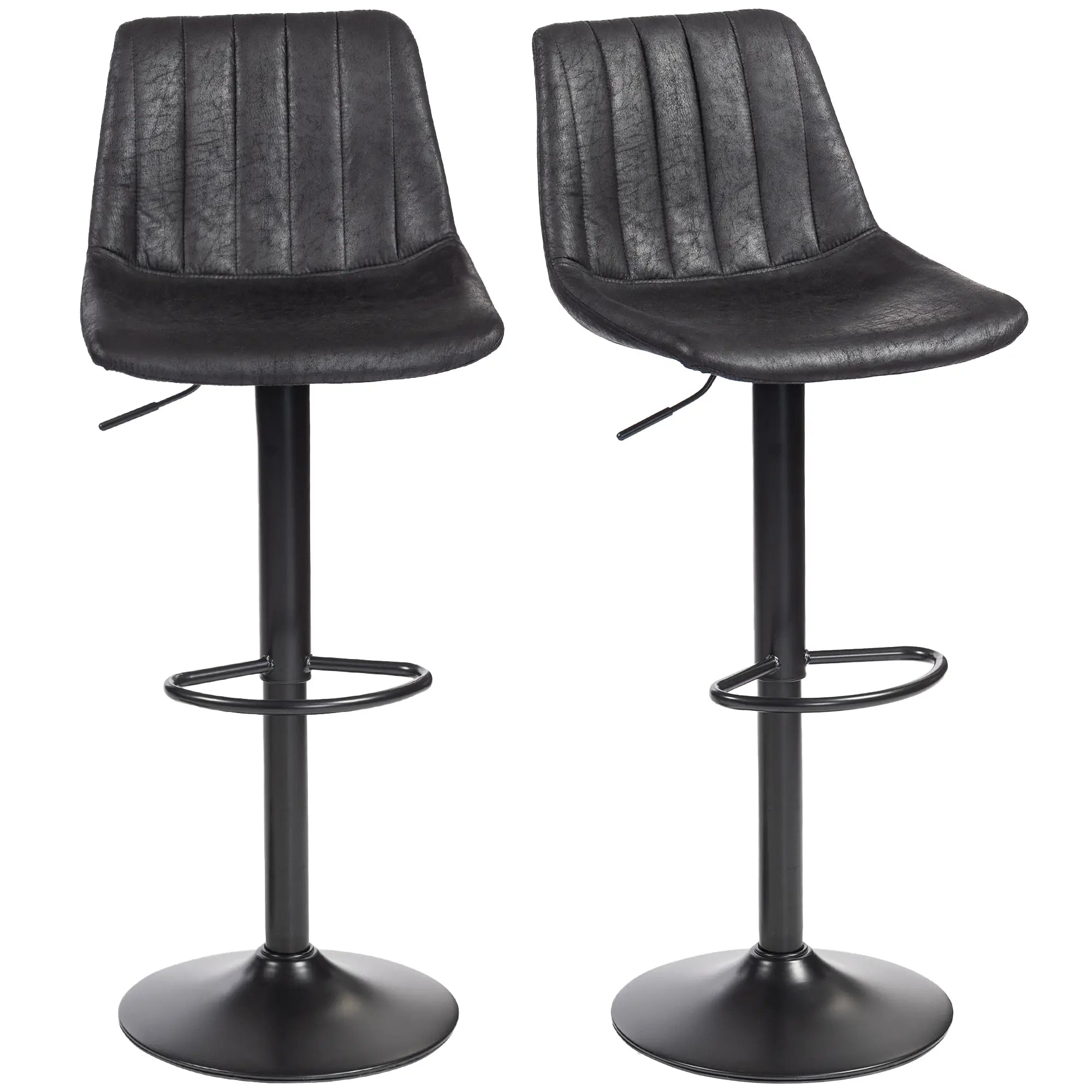 Adjustable Swivel Bar Stools, Set Of 2, Leathaire Upholstery, Black Bar Stools at Gallery Canada