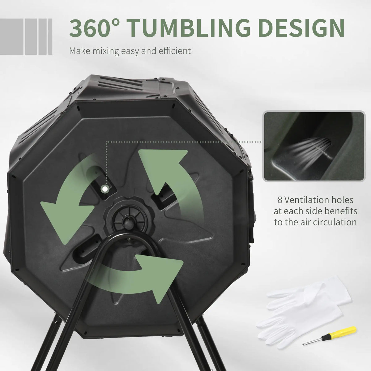43 Gallon Dual Chamber Tumbling Composter, Black Outdoor Compost Bin at Gallery Canada