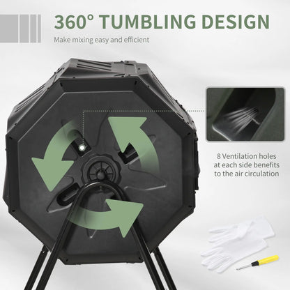 43 Gallon Dual Chamber Tumbling Composter, Black Outdoor Compost Bin at Gallery Canada