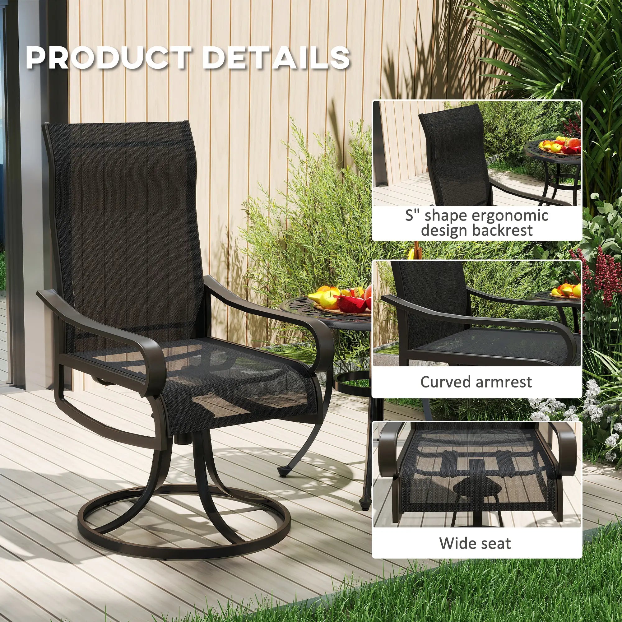 2-Piece Swivel Patio Dining Chairs, 360° Swivel Rocking, Black Patio Chairs at Gallery Canada