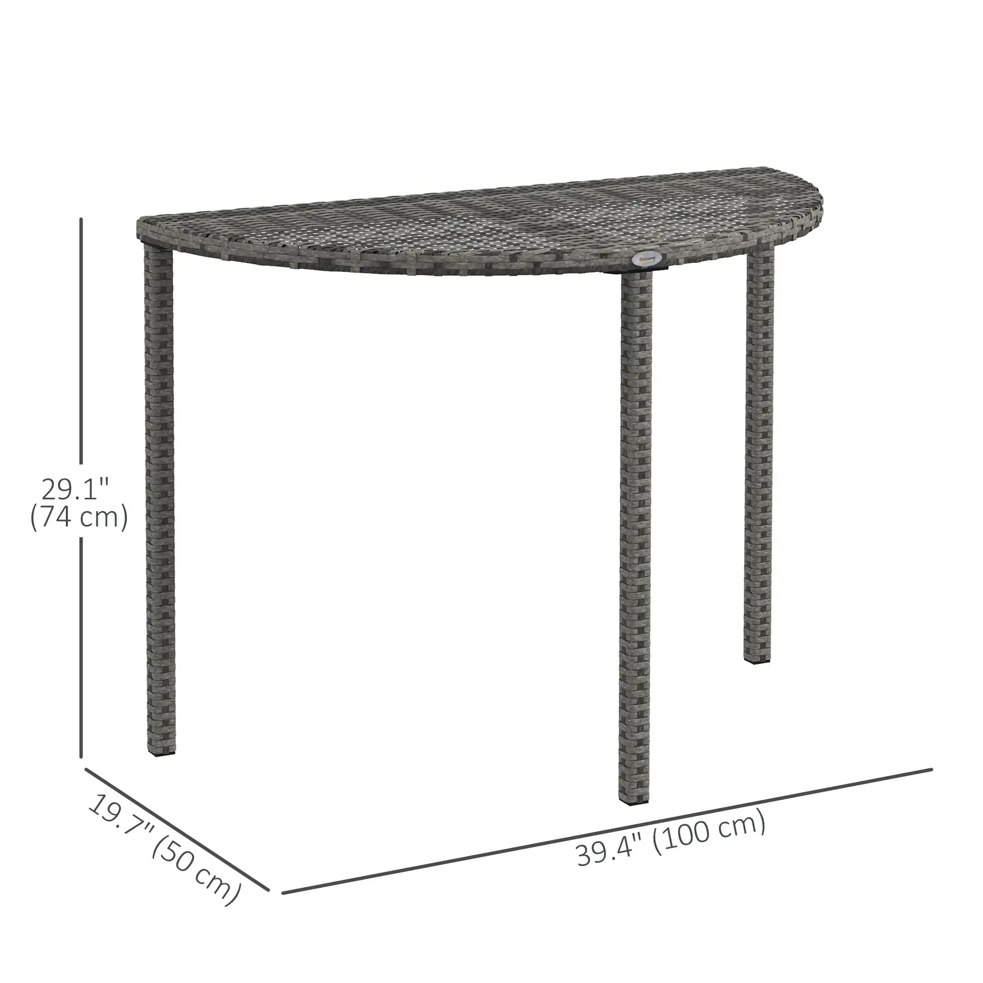 Half Round Side Table, PE Rattan Coffee Table, Metal Frame, Grey Patio Side Tables at Gallery Canada