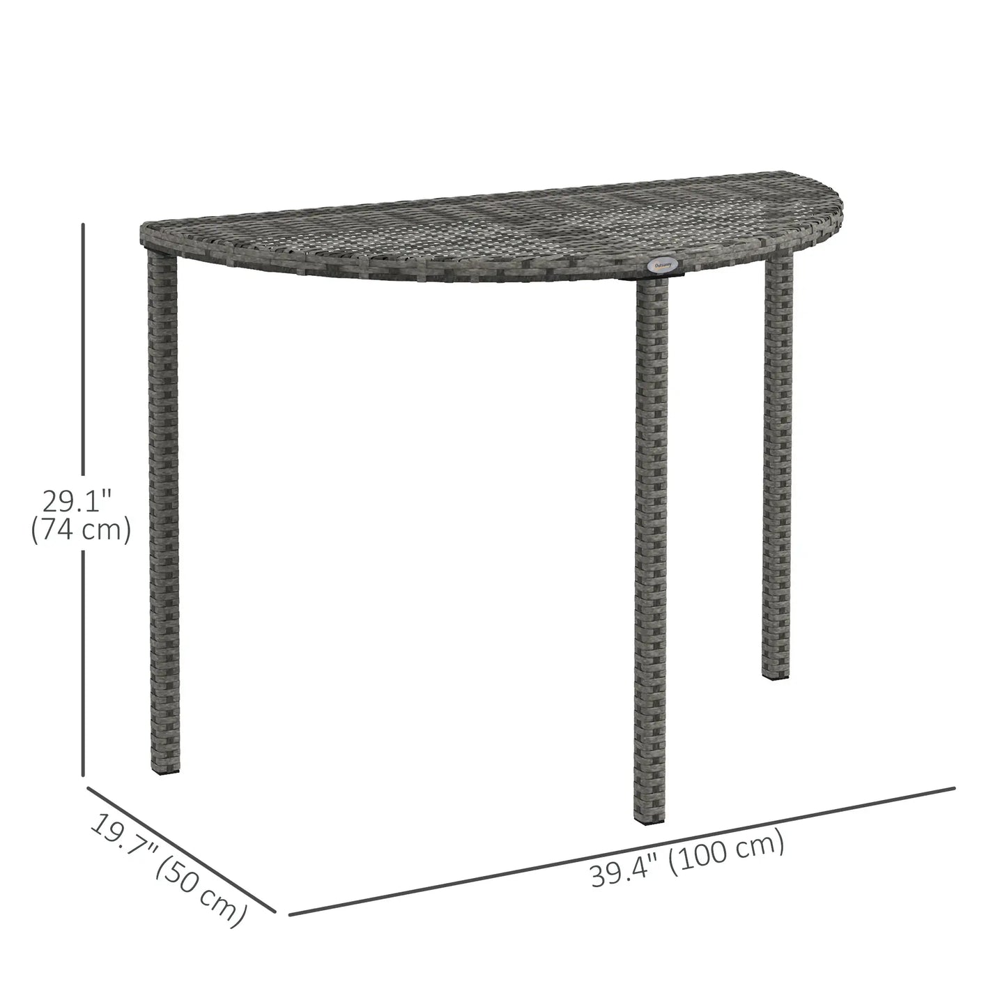 Half Round Side Table, PE Rattan Coffee Table, Metal Frame, Grey Patio Side Tables at Gallery Canada