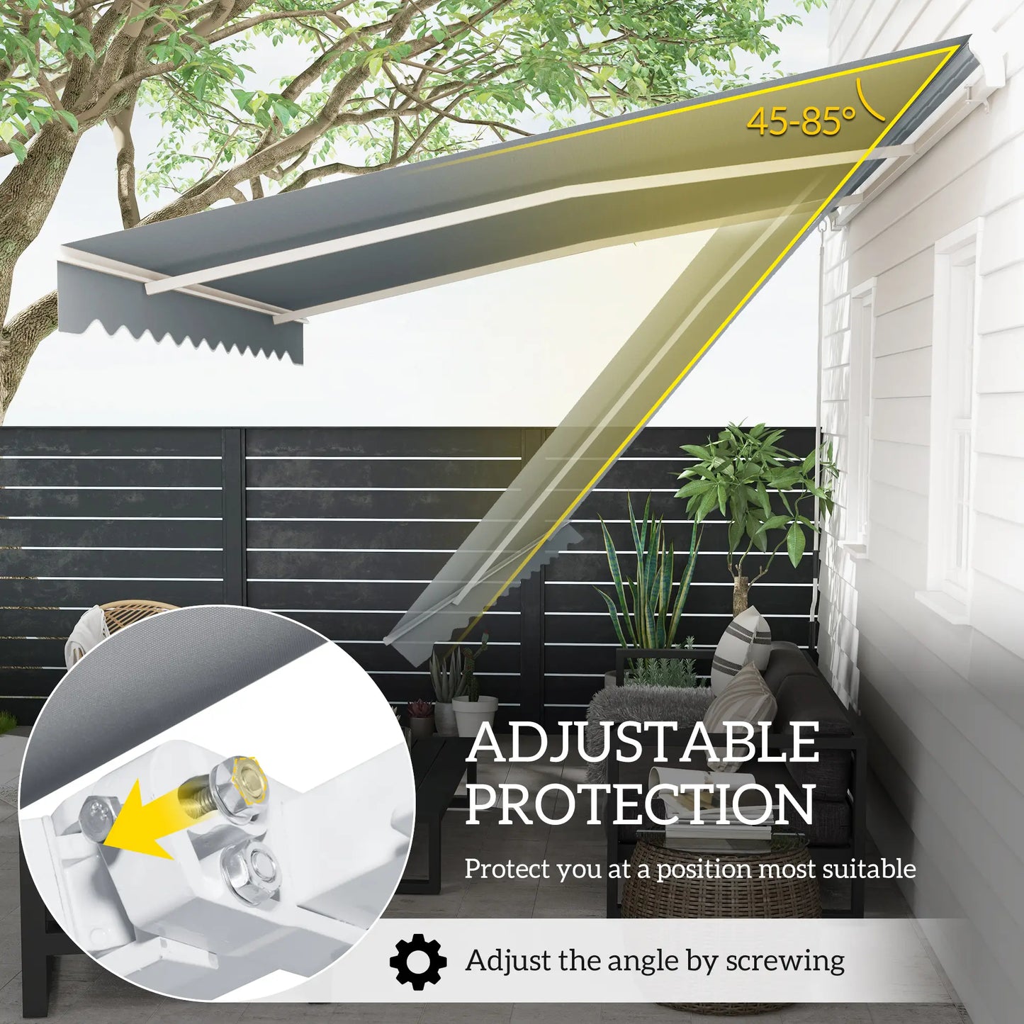 10x8ft Manual Retractable Patio Awning, Aluminum Frame, Grey Deck Awnings at Gallery Canada