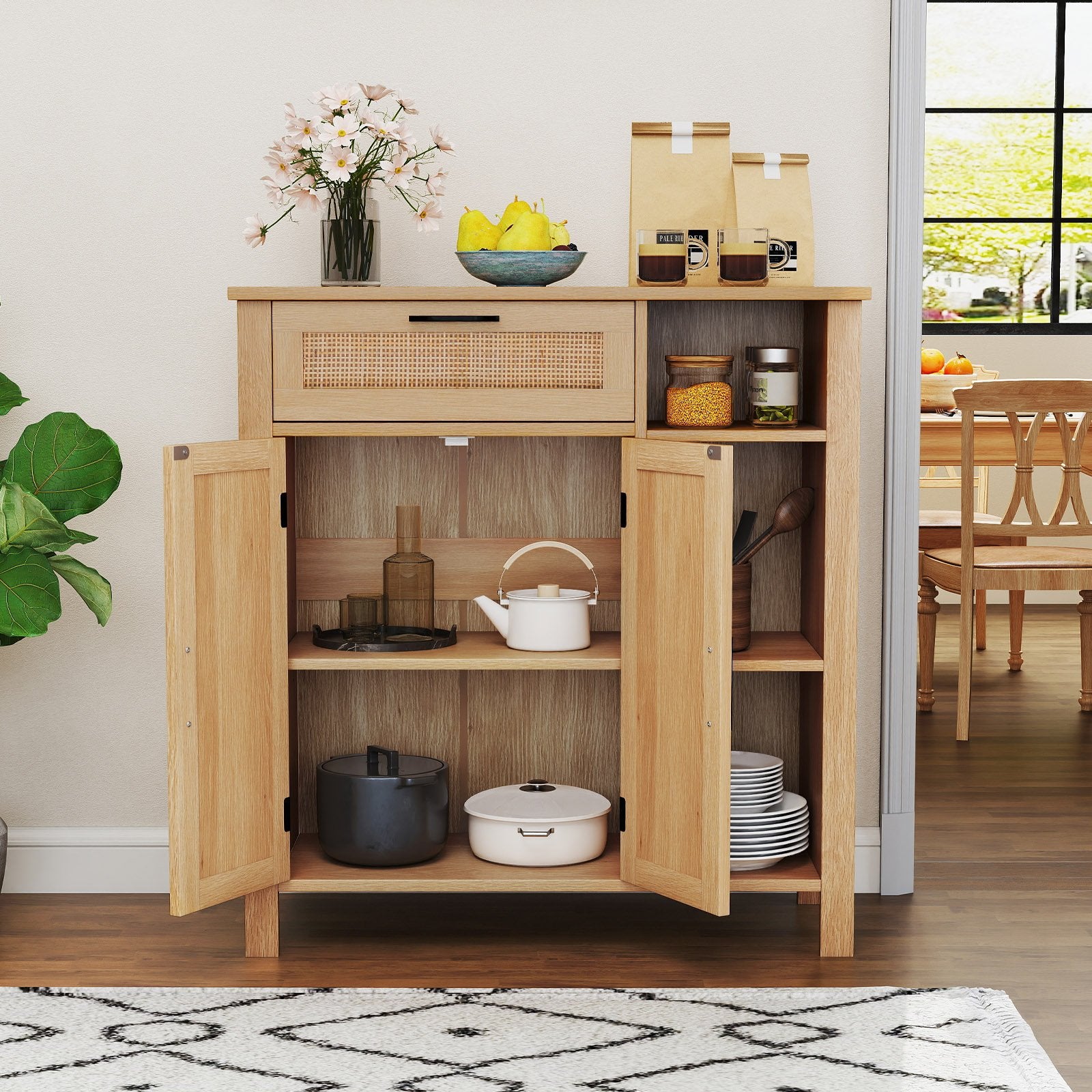 Boho Buffet Sideboard Storage Cabinet with Drawer and Rattan Woven Doors, Natural Sideboards Cabinets & Buffets at Gallery Canada