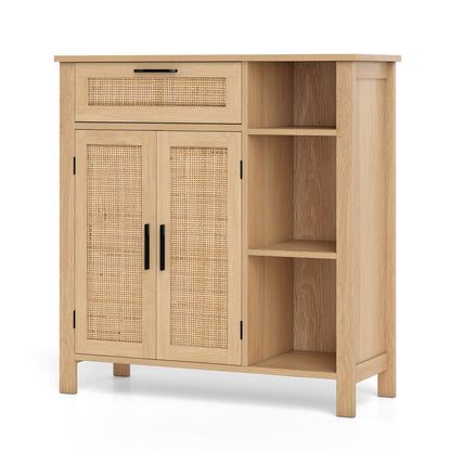 Boho Buffet Sideboard Storage Cabinet with Drawer and Rattan Woven Doors, Natural Sideboards Cabinets & Buffets Natural at Gallery Canada