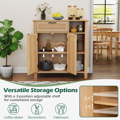 Boho Buffet Sideboard Storage Cabinet with Drawer and Rattan Woven Doors, Natural Sideboards Cabinets & Buffets at Gallery Canada