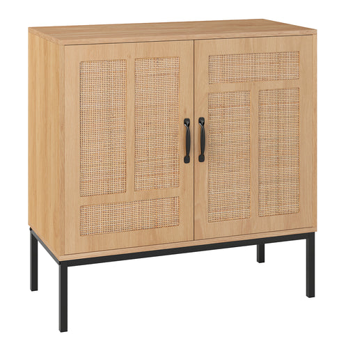 Boho Storage Cabinet with Asymmetrical Pattern Doors for Kitchen, Natural