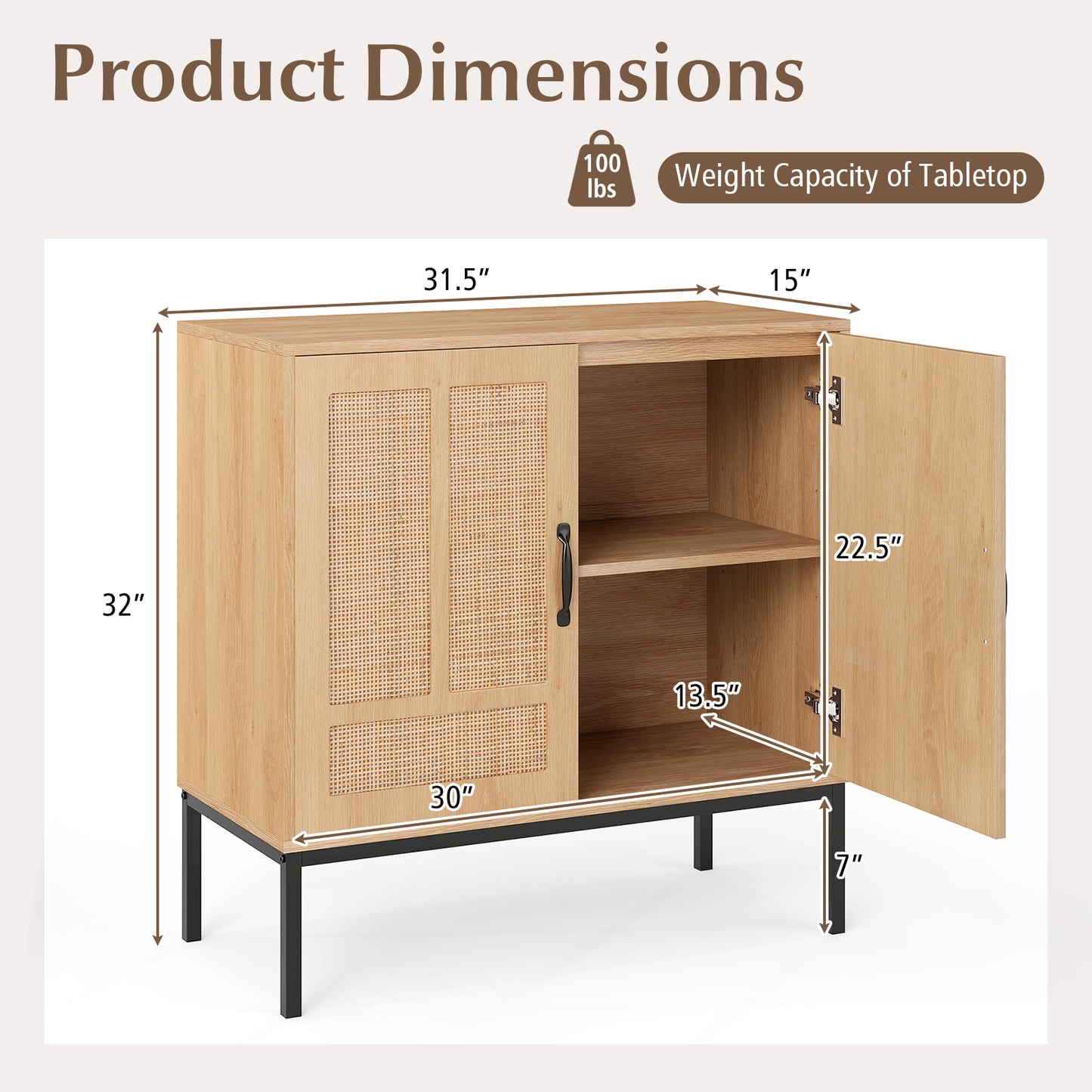 Boho Storage Cabinet with Asymmetrical Pattern Doors for Kitchen, Natural Sideboards Cabinets & Buffets at Gallery Canada