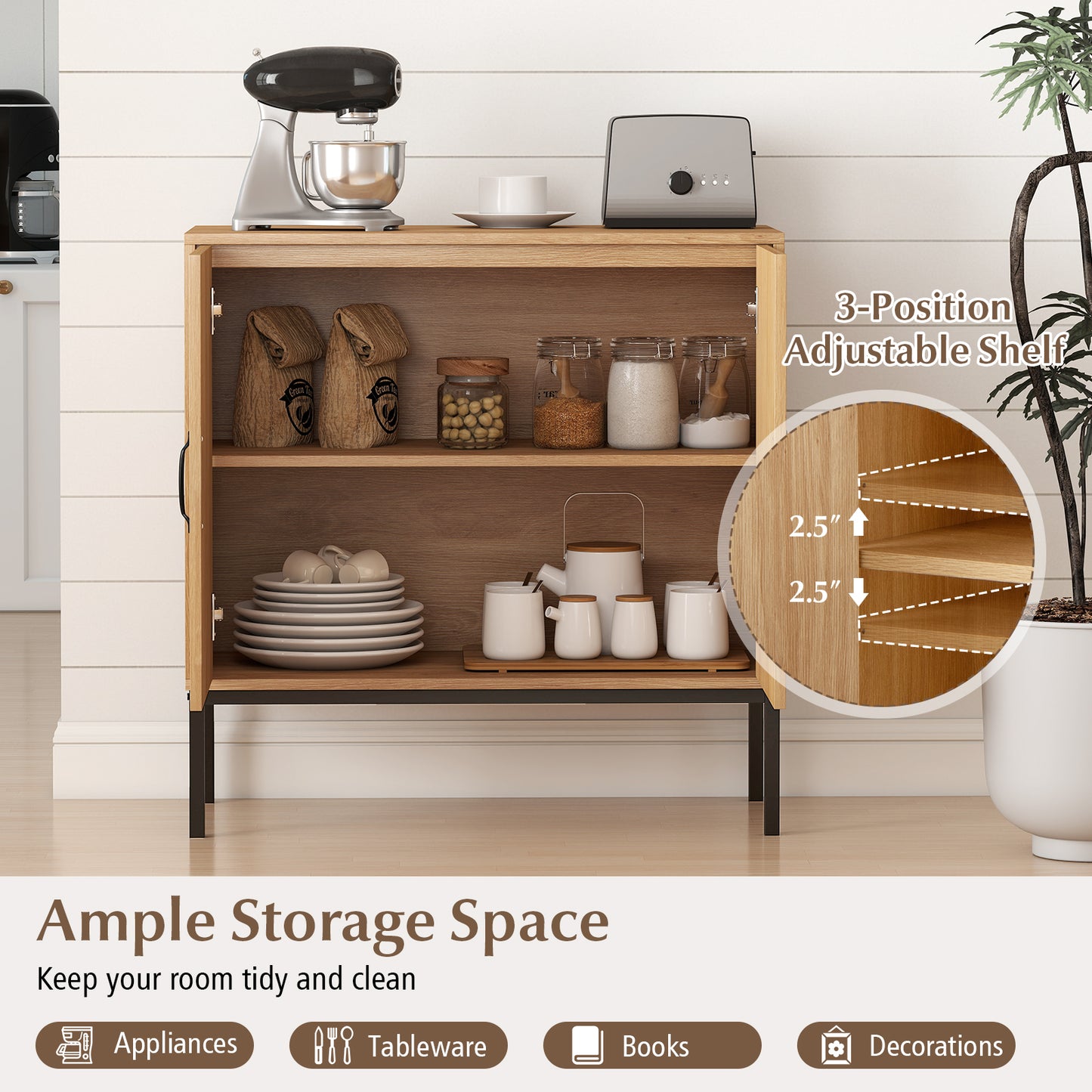 Boho Storage Cabinet with Asymmetrical Pattern Doors for Kitchen, Natural Sideboards Cabinets & Buffets at Gallery Canada