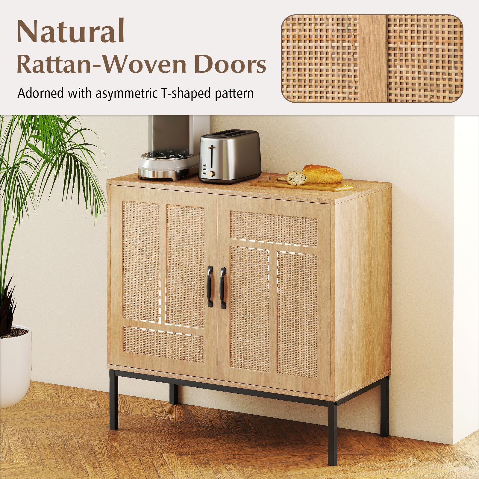 Boho Storage Cabinet with Asymmetrical Pattern Doors for Kitchen, Natural Sideboards Cabinets & Buffets at Gallery Canada