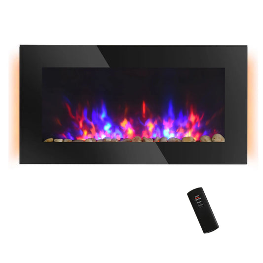 36" Wall-Mounted Electric Fireplace, 750/1500W, Flame Effect, 7 Color Light, Black Electric Fireplaces Black at Gallery Canada