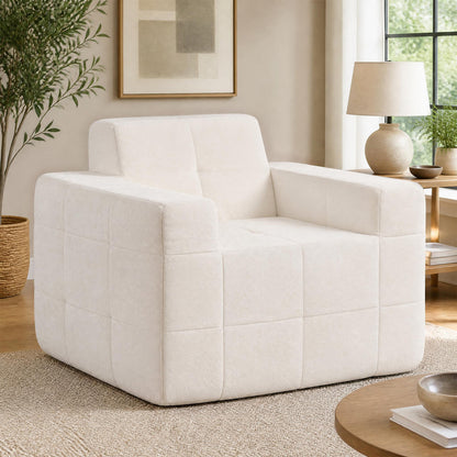 Boneless Single Sofa Chair Terry Cloth Upholstery, Beige